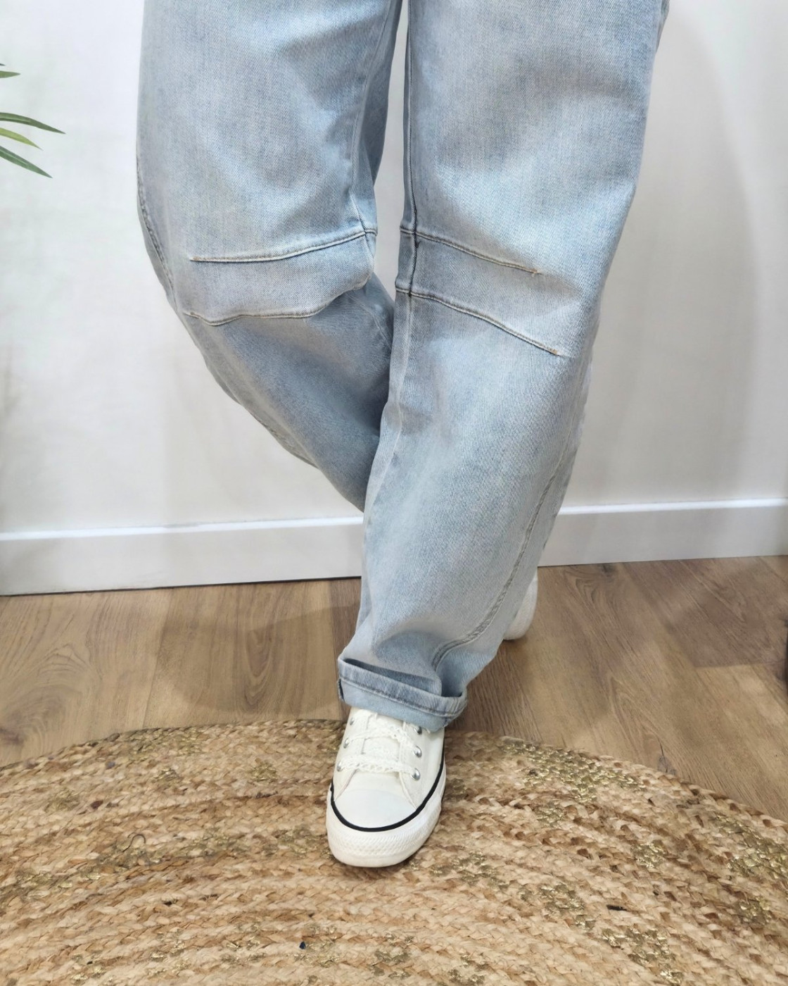 Jean barrel femme bleu clair délavé