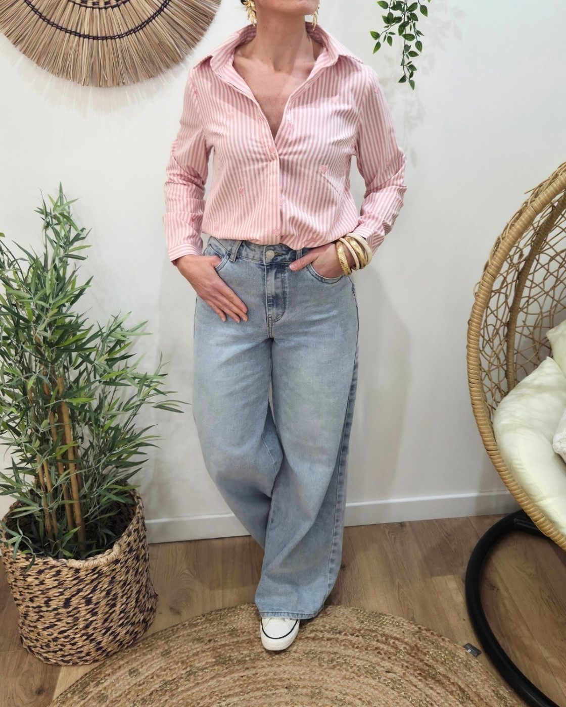 Jean femme Palazzo large bleu clair