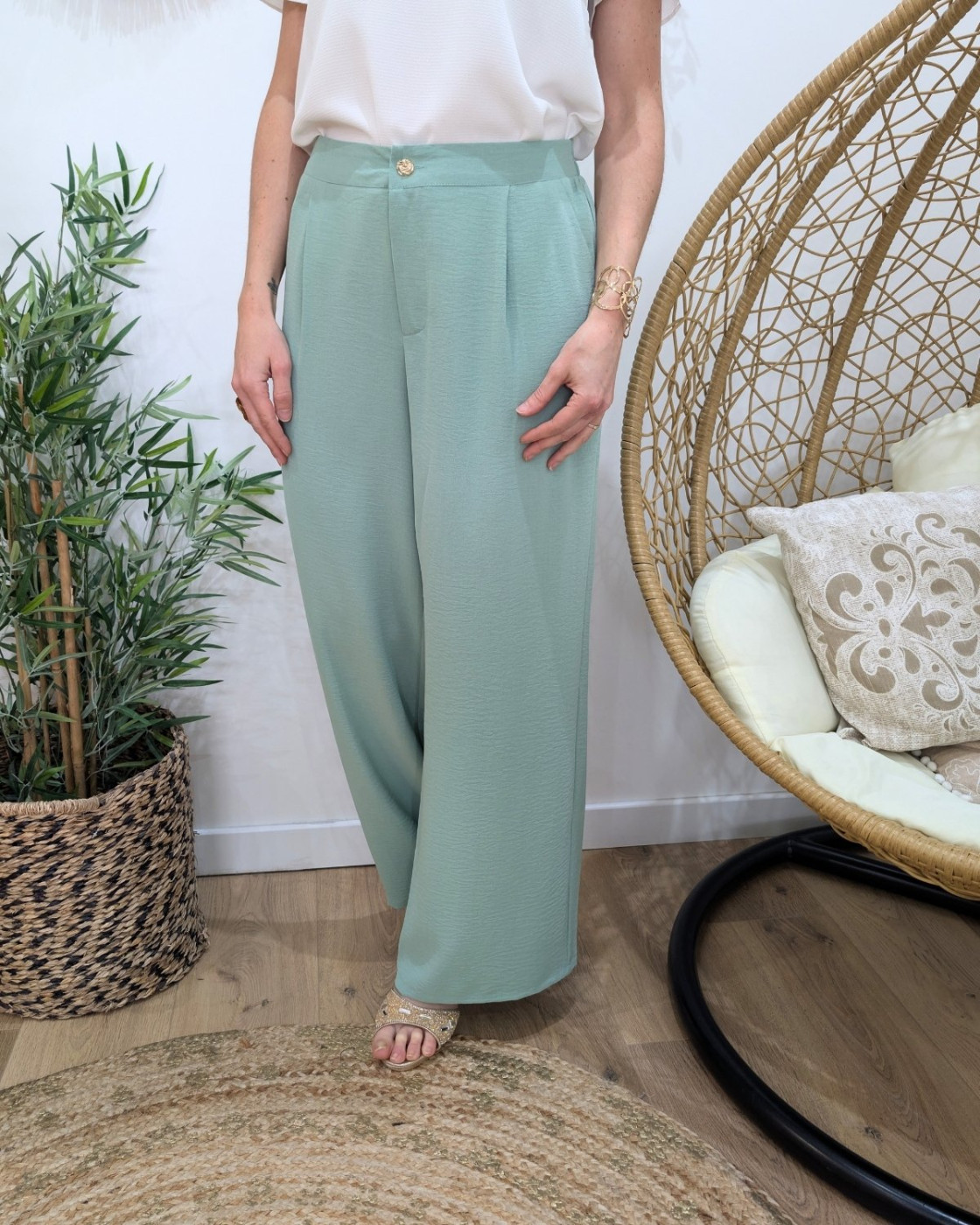 Pantalon femme fluide vert d'eau Aricia