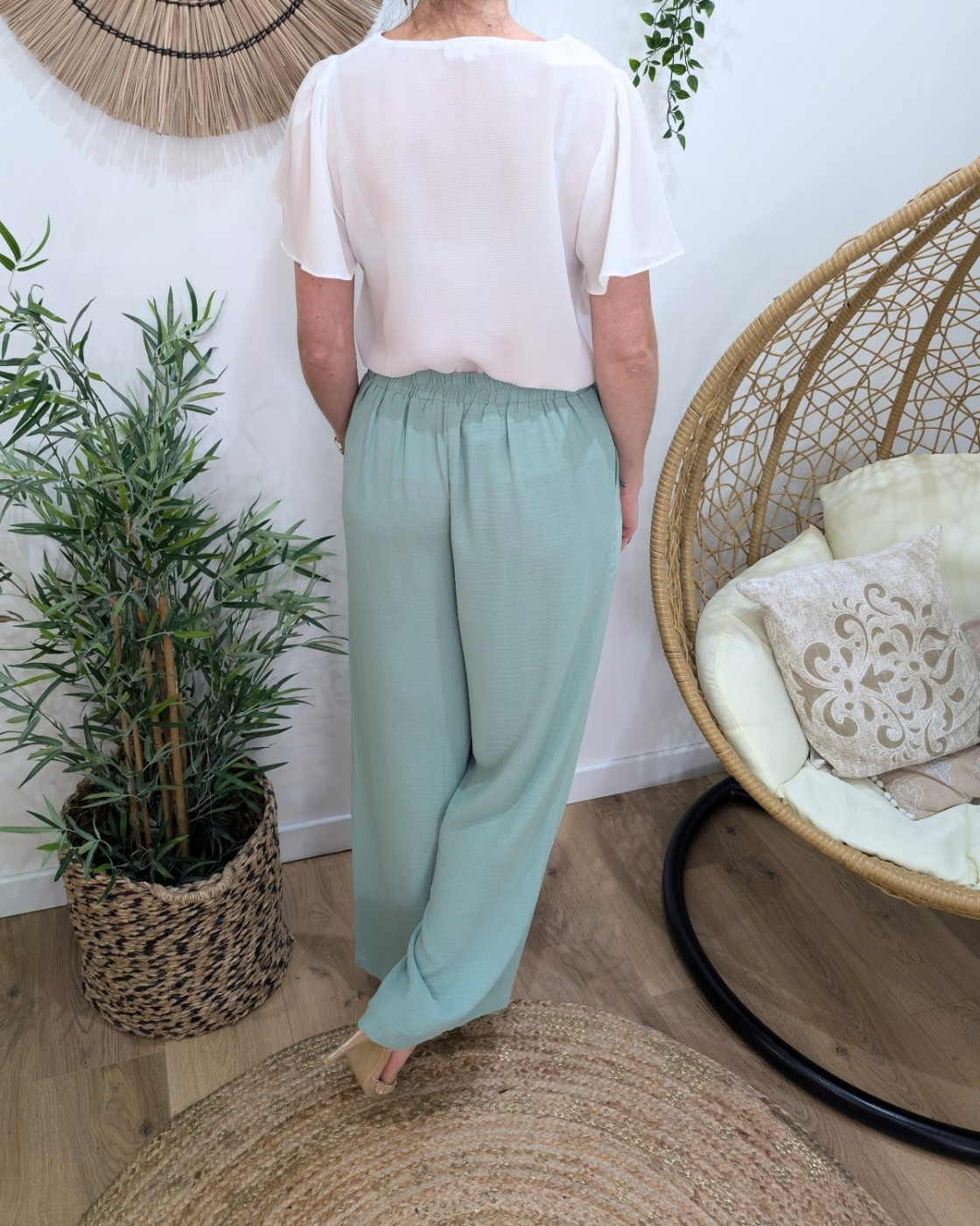 Pantalon femme fluide vert d'eau Aricia