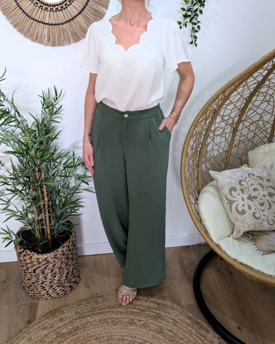 Pantalon femme fluide kaki Aricia