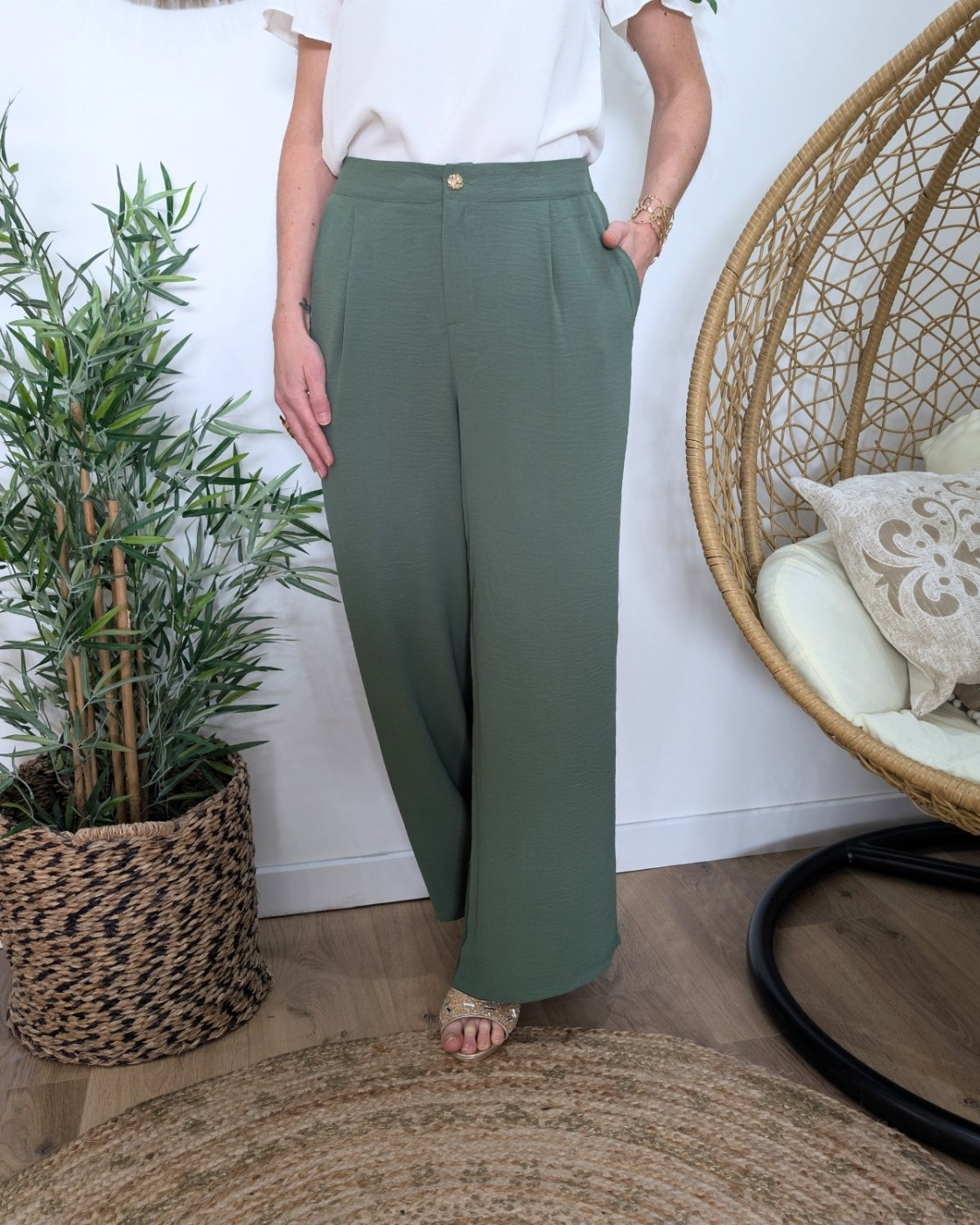 Pantalon femme fluide kaki Aricia