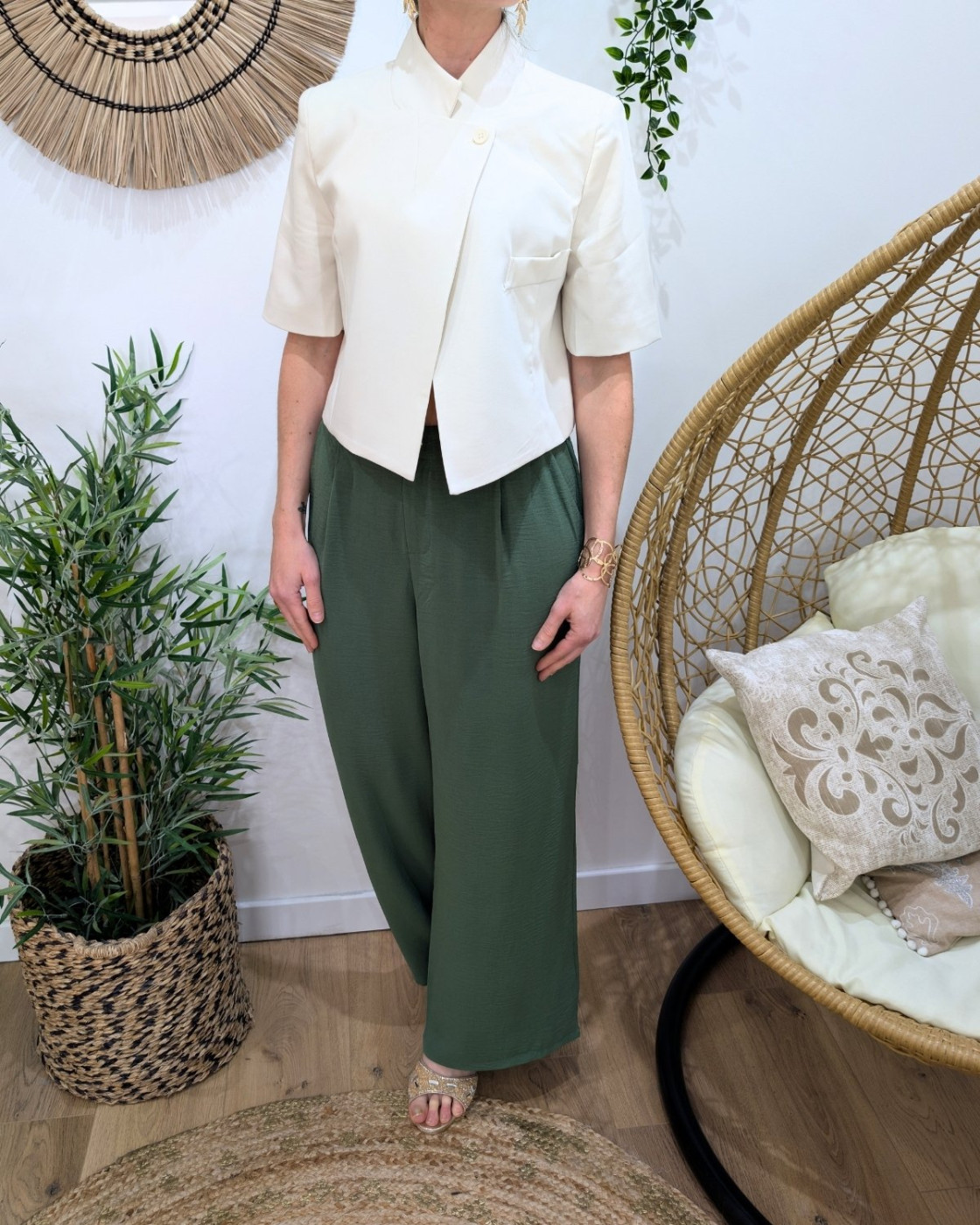 Pantalon femme fluide kaki Aricia