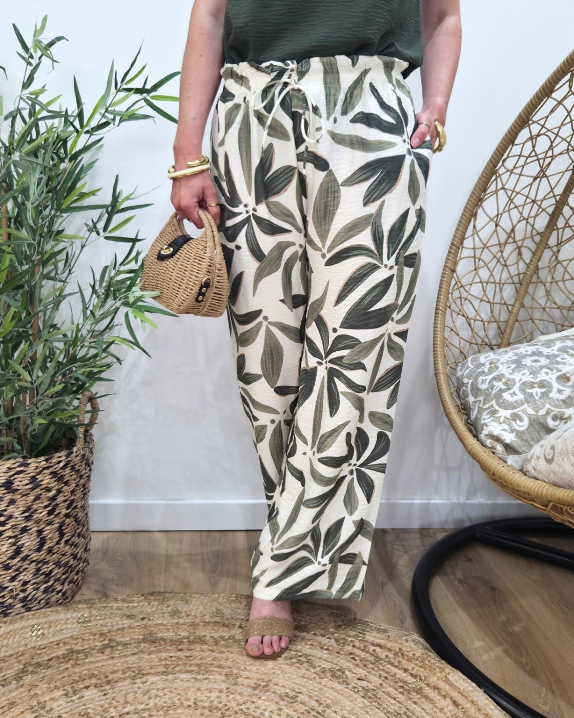 Pantalon femme fluide vert Ottavia