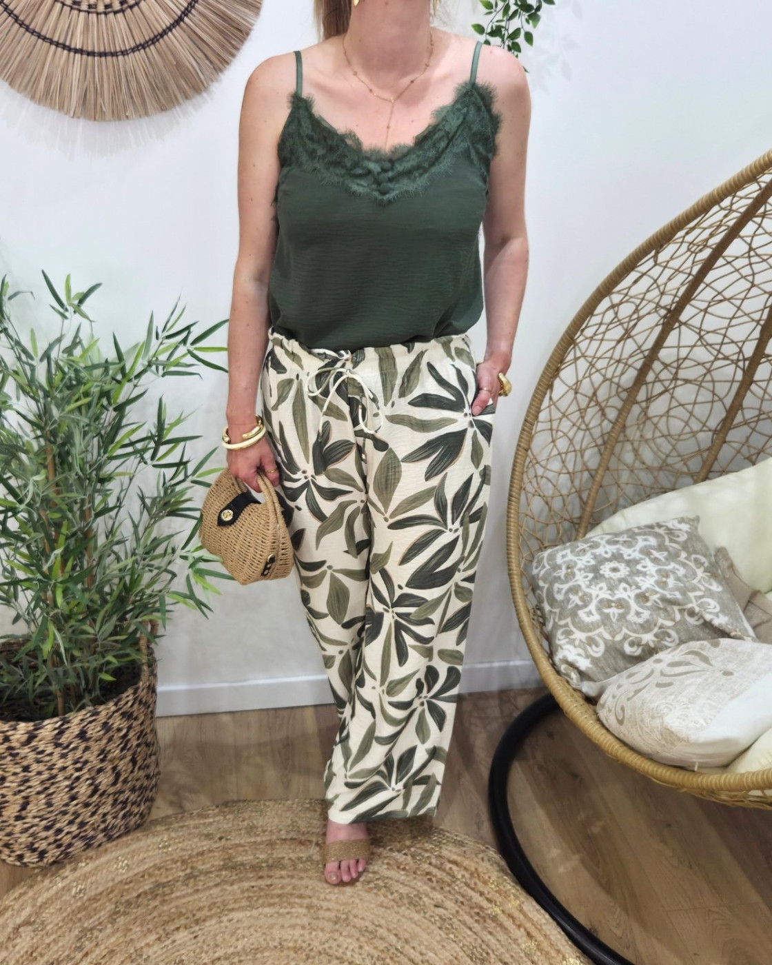 Pantalon femme fluide vert Ottavia