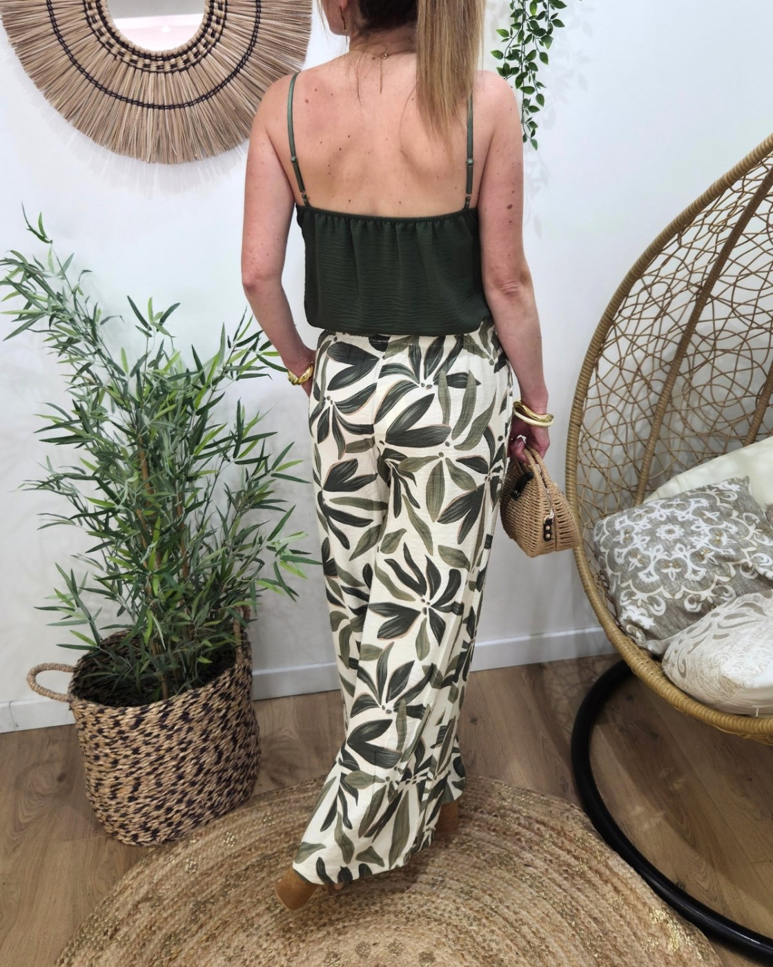 Pantalon femme fluide vert Ottavia