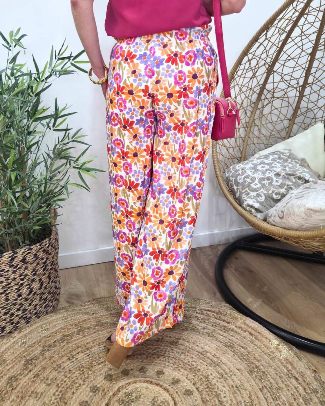 Pantalon femme fluide rose orange et violet Isotta