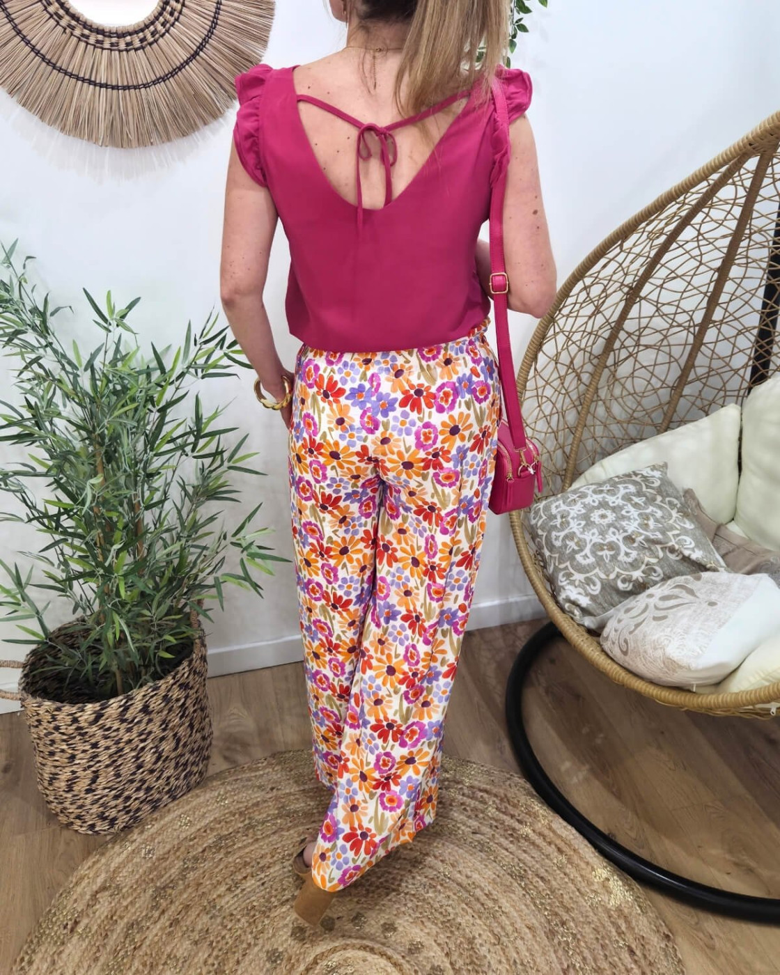 Pantalon femme fluide rose orange et violet Isotta