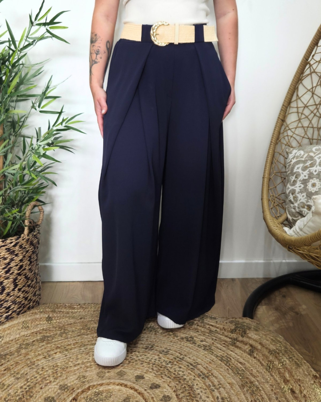 Pantalon femme élastiqué coupe large et fluide Callisto