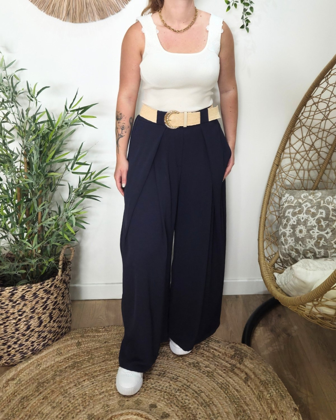 Pantalon femme élastiqué coupe large et fluide Callisto