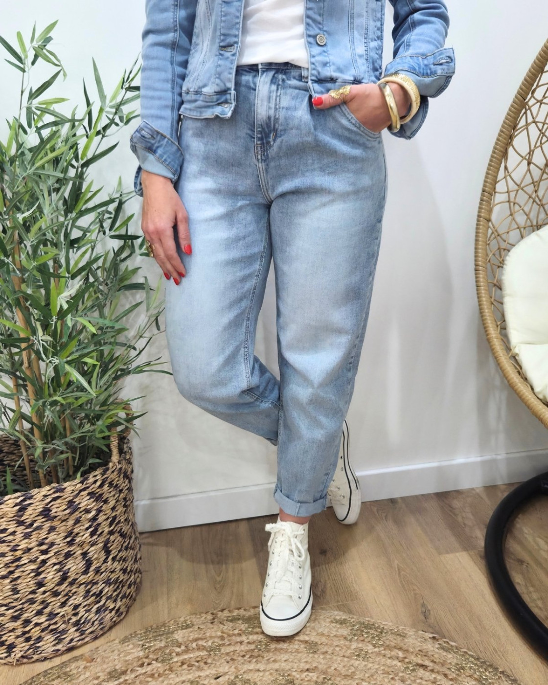 Jean balloon femme bleu clair