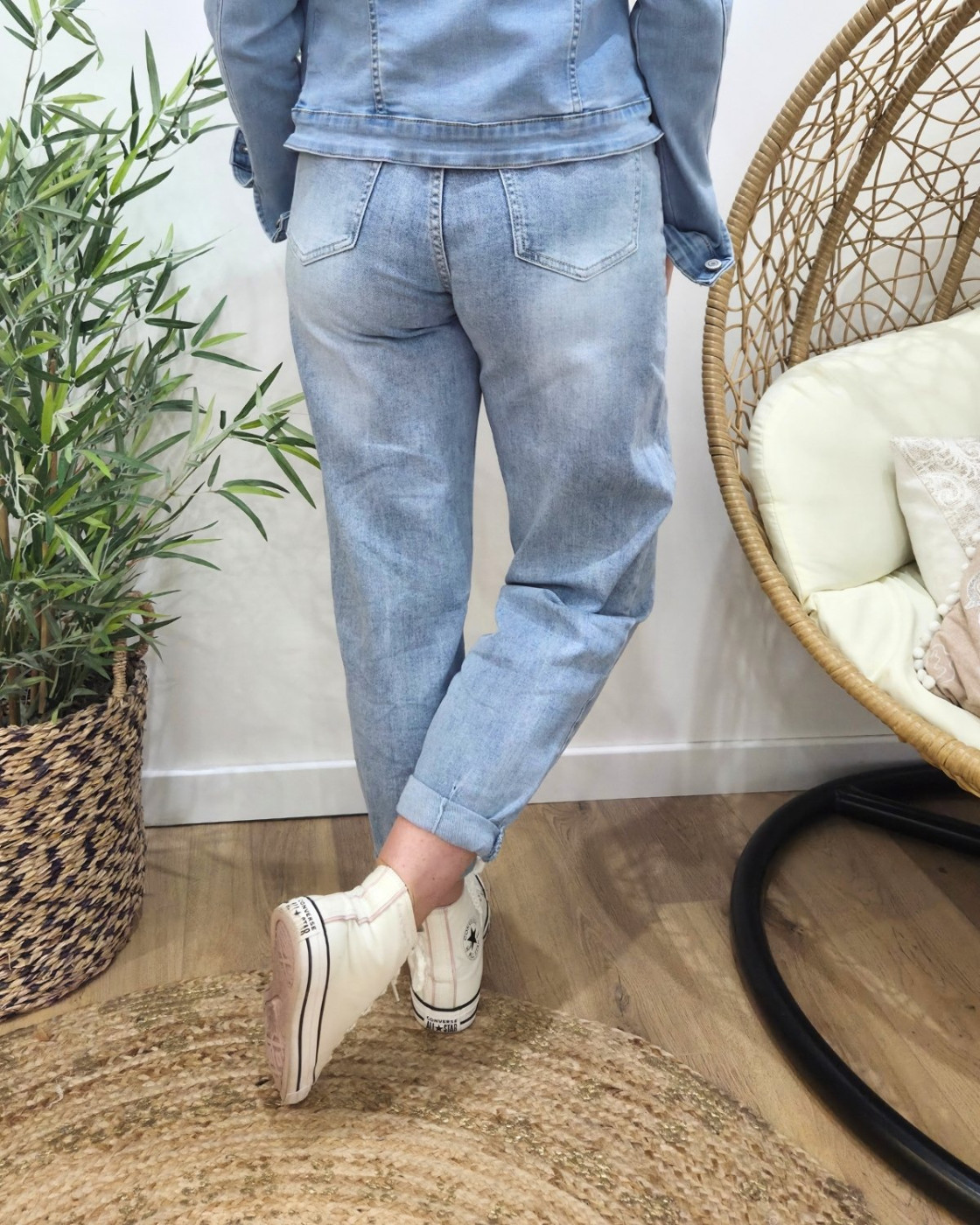 Jean balloon femme bleu clair