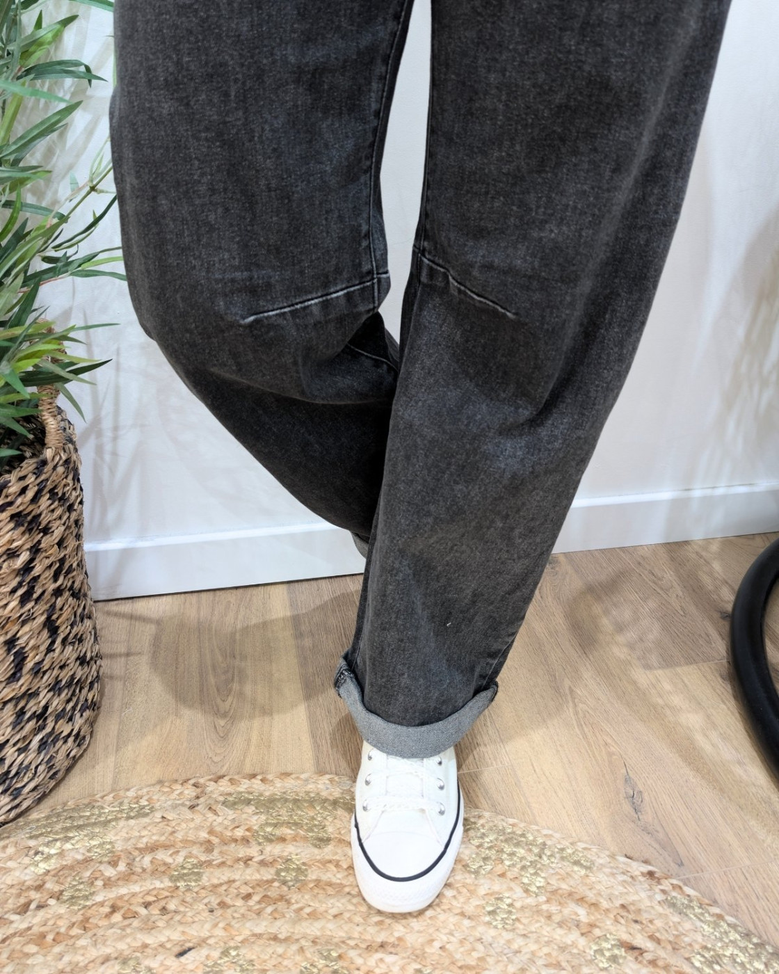 Jean barrel femme gris anthracite
