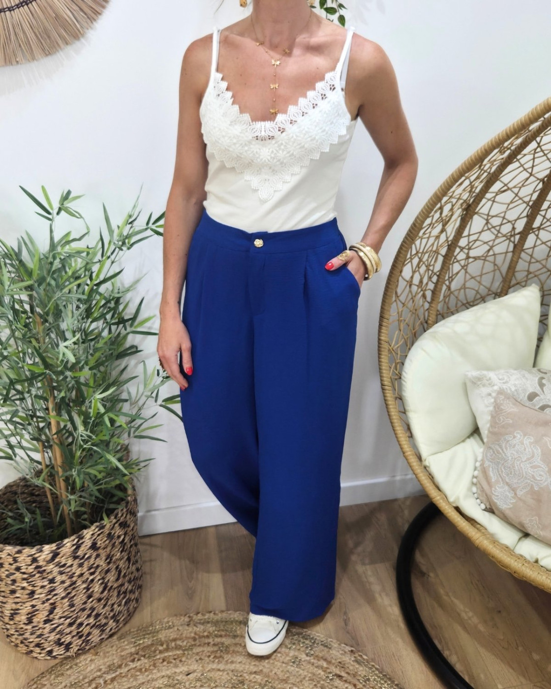 Pantalon femme fluide bleu roi Aricia