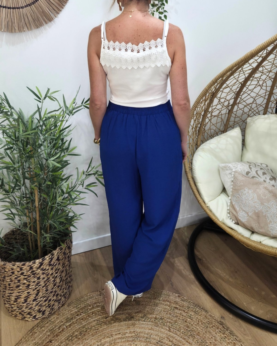 Pantalon femme fluide bleu roi Aricia