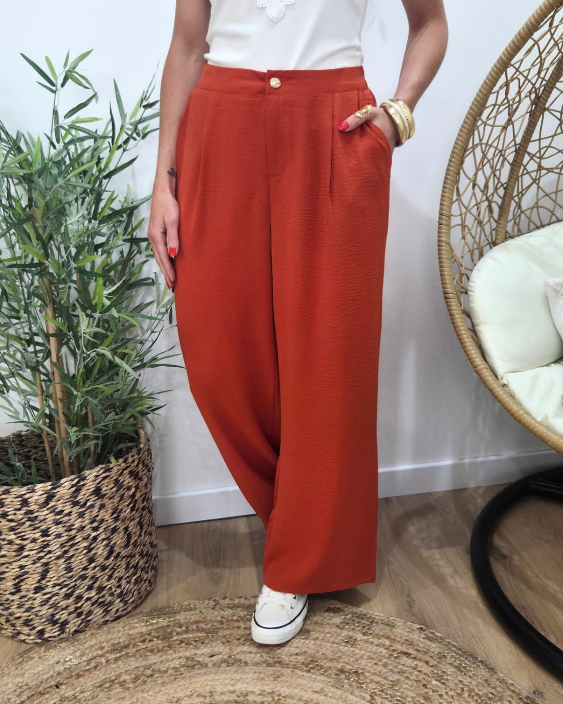 Pantalon femme fluide terracotta foncé Aricia