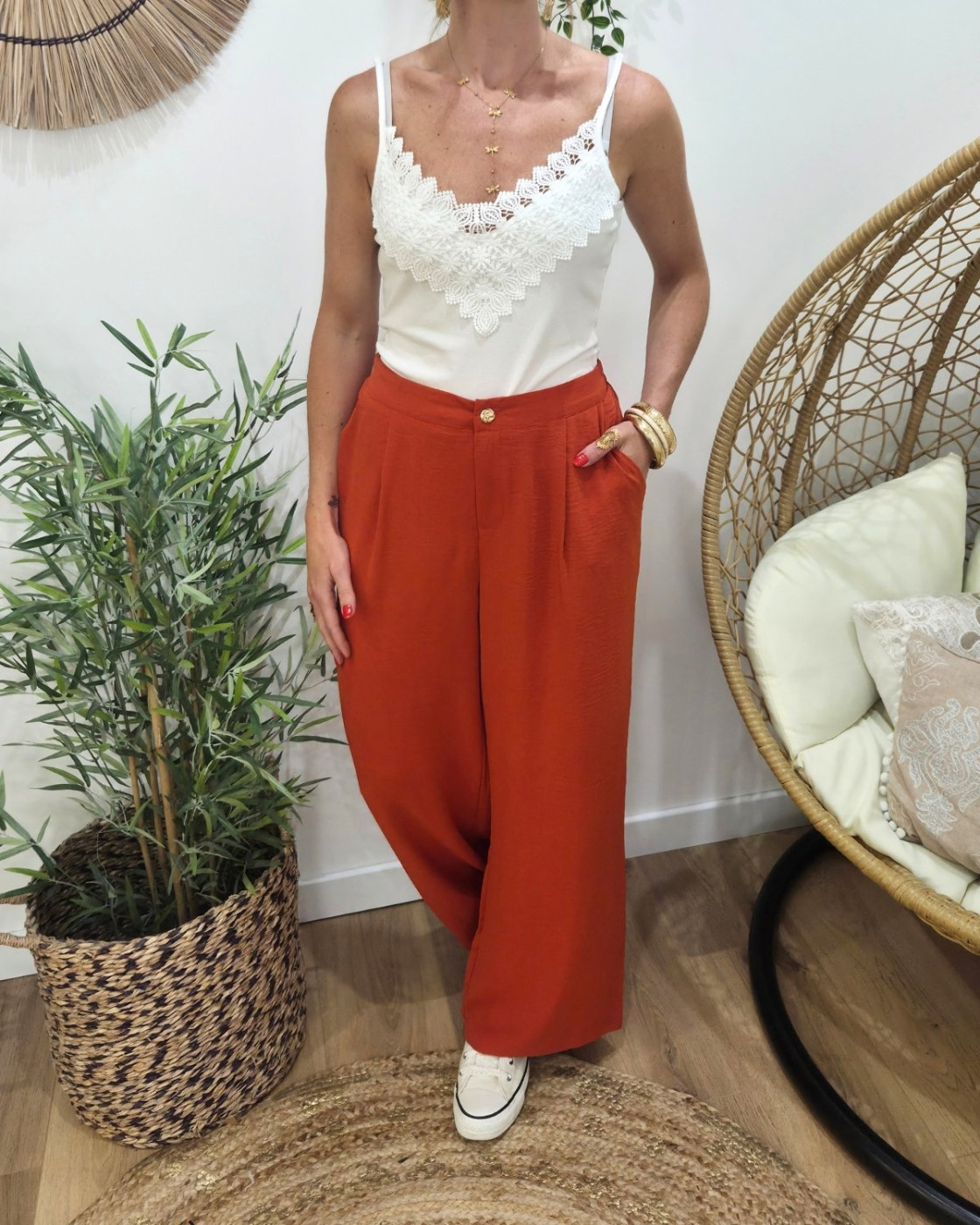 Pantalon femme fluide terracotta foncé Aricia