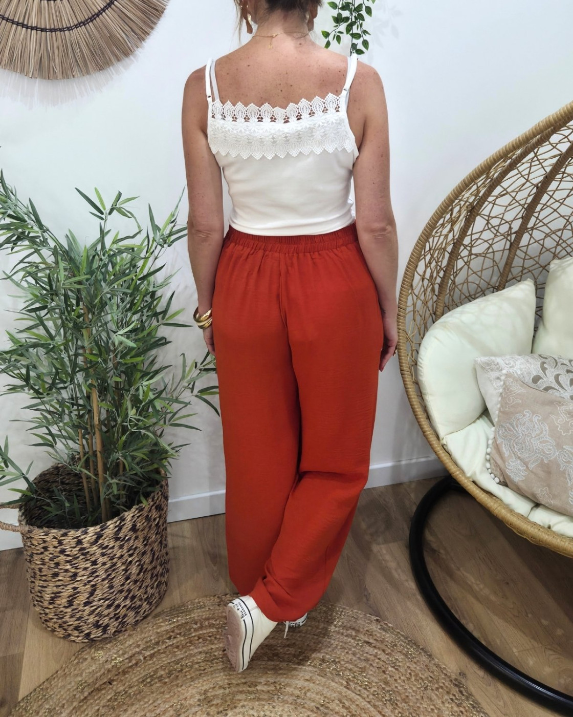 Pantalon femme fluide terracotta foncé Aricia