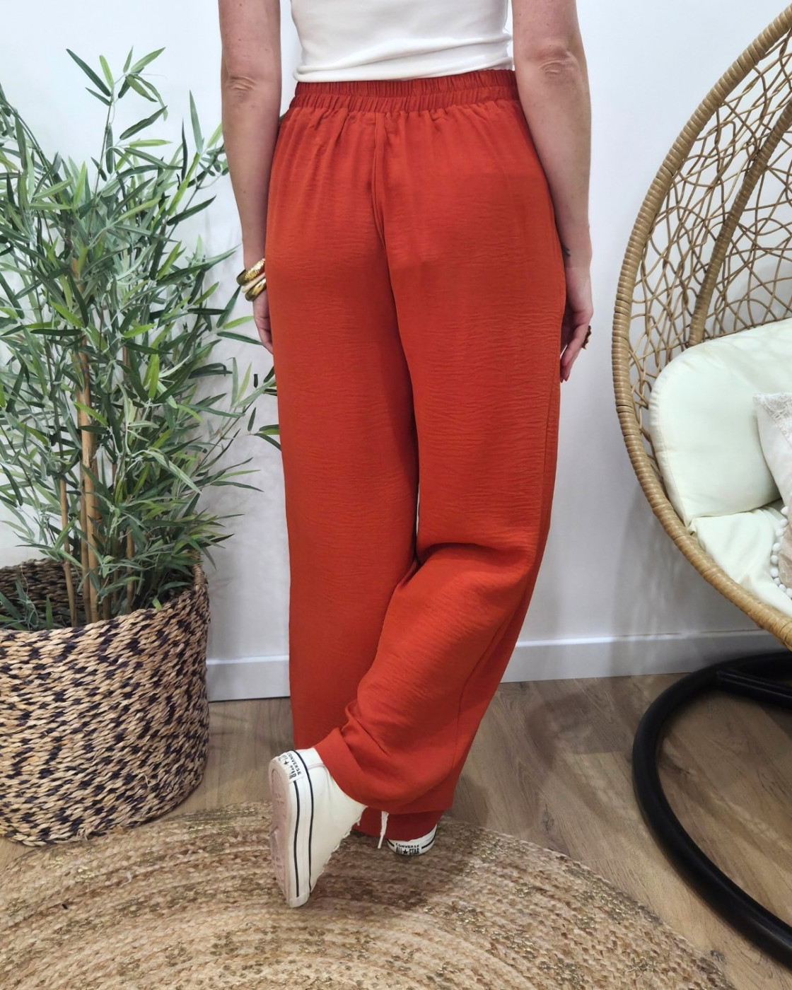 Pantalon femme fluide terracotta foncé Aricia