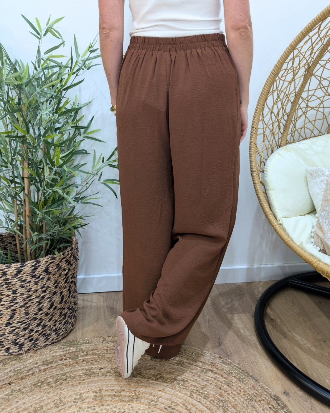 Pantalon femme fluide marron Aricia