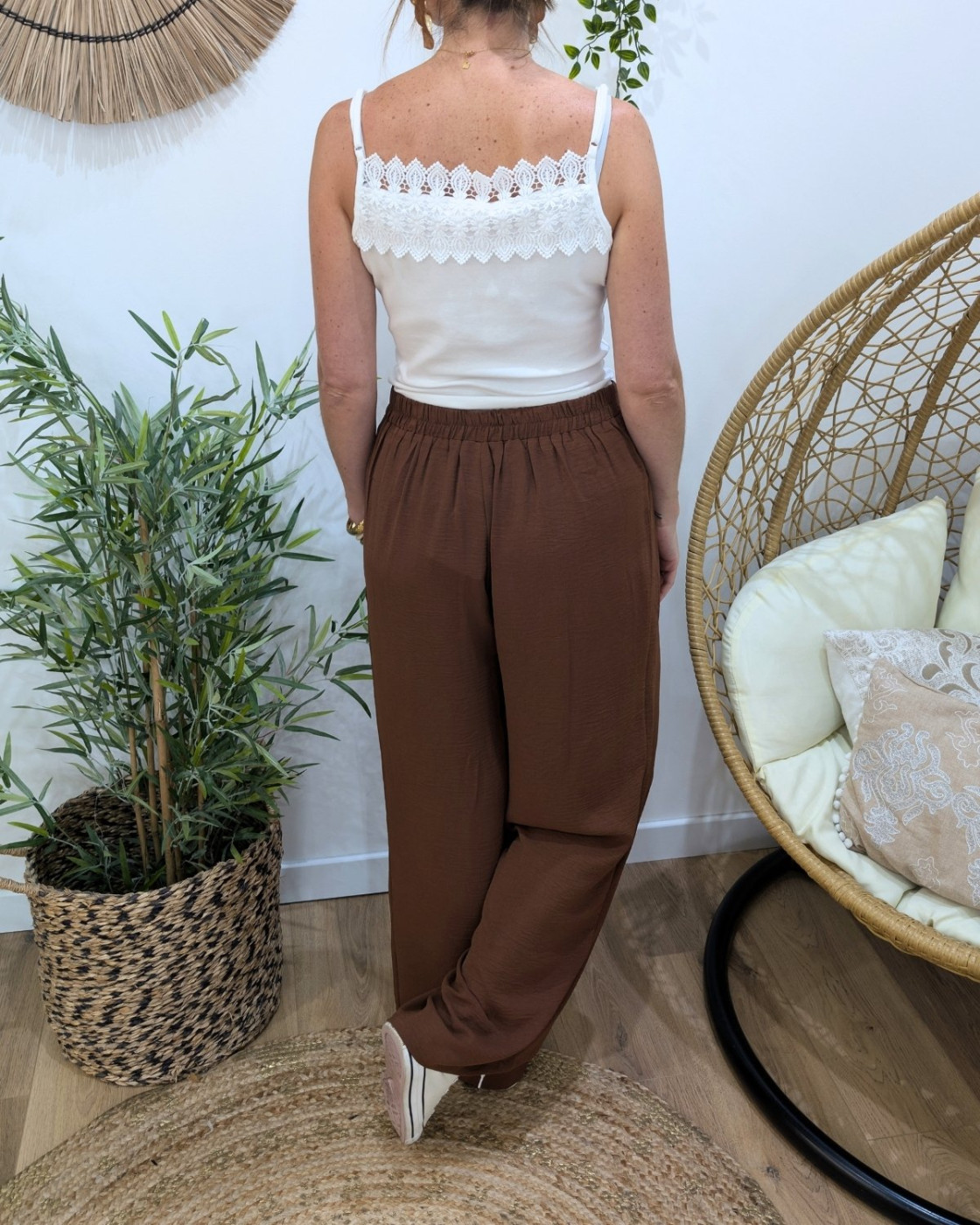 Pantalon femme fluide marron Aricia