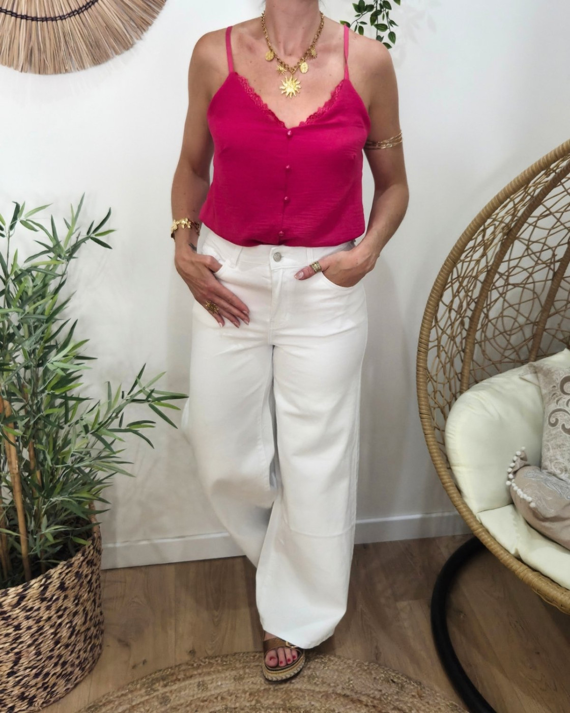 Jean femme super wide blanc