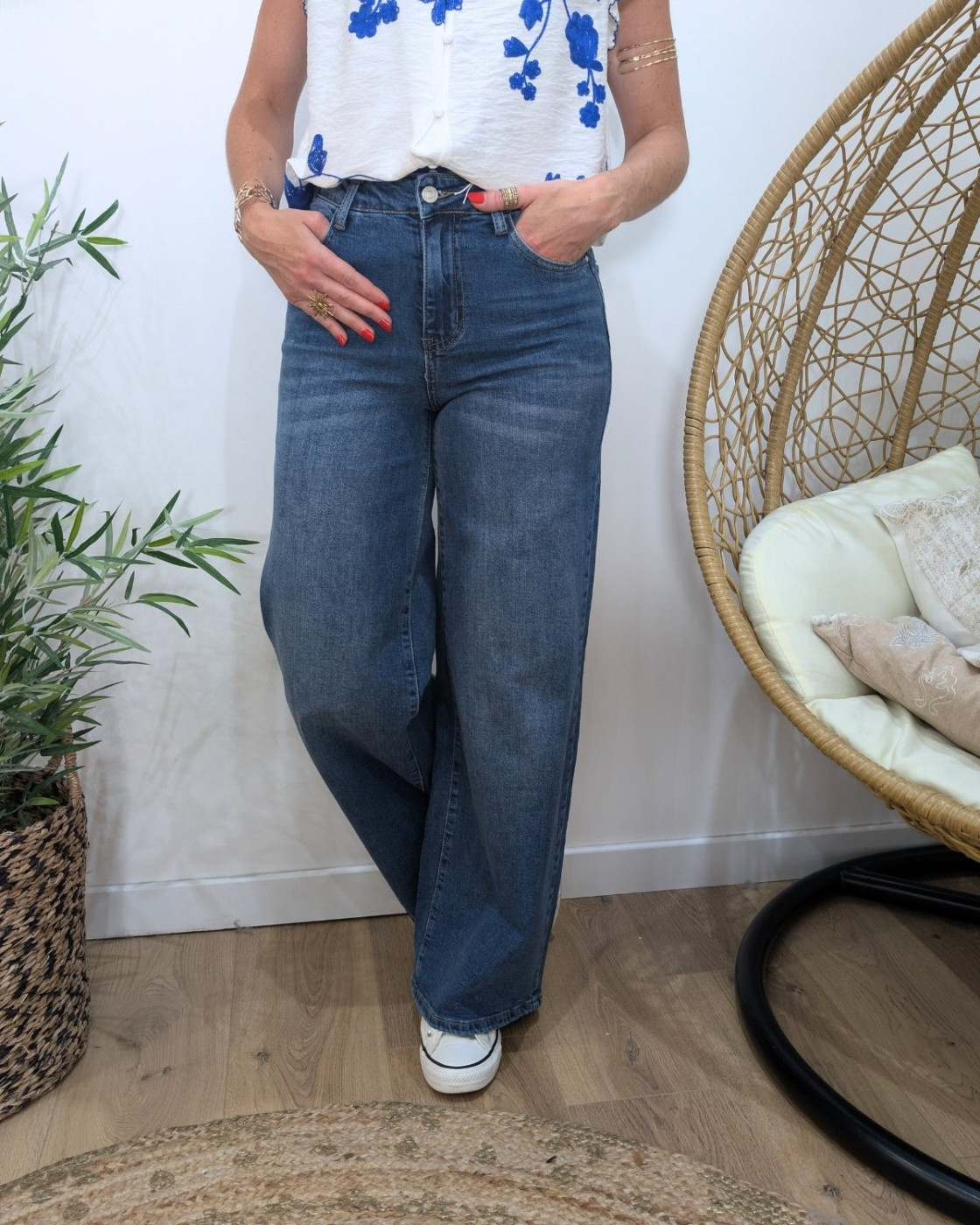 Jean femme super wide bleu moyen