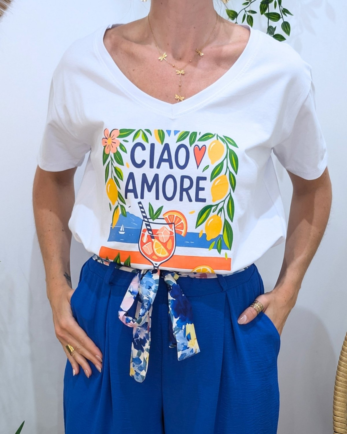T-Shirt femme blanc Cocktail Cia Amore