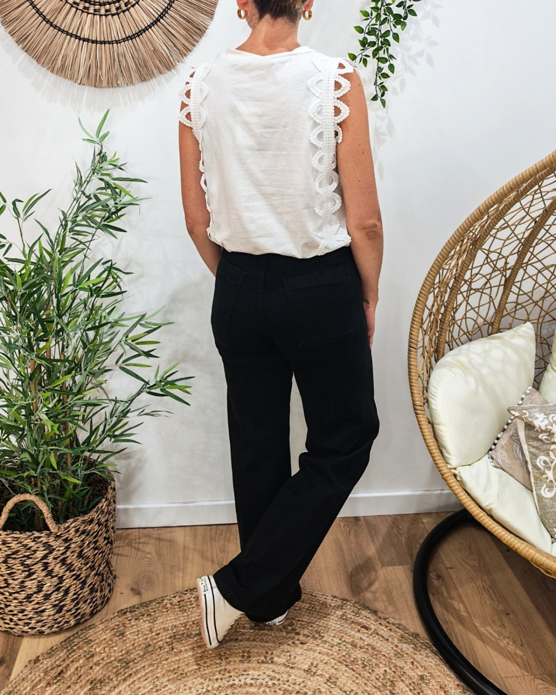 Jean femme Palazzo noir coupe confort