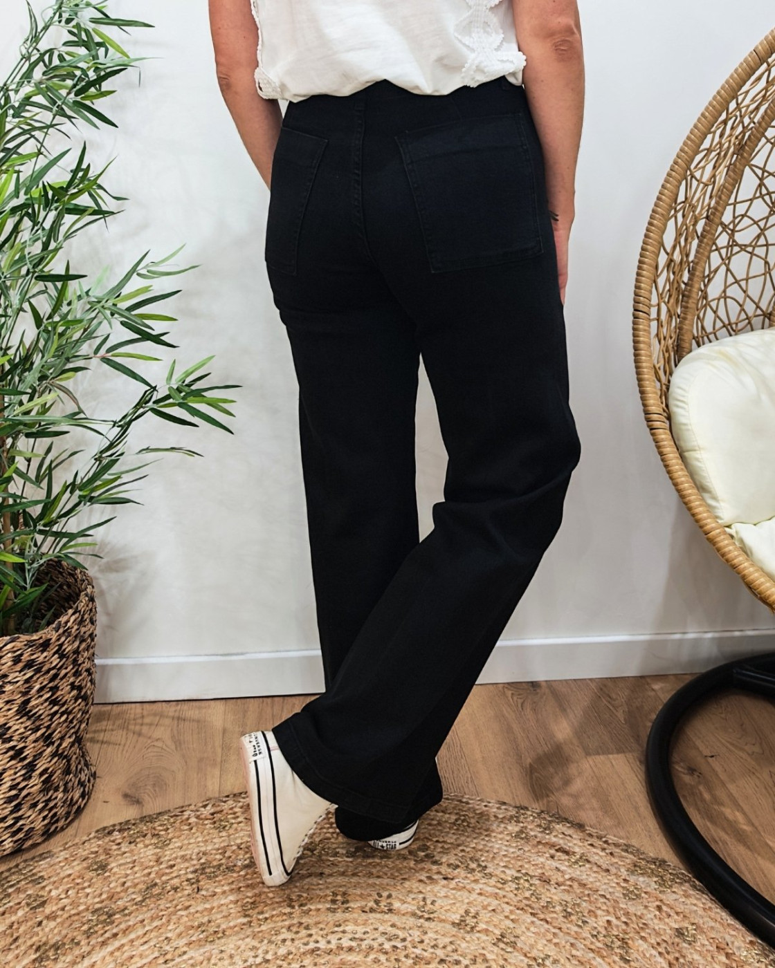 Jean femme Palazzo noir coupe confort