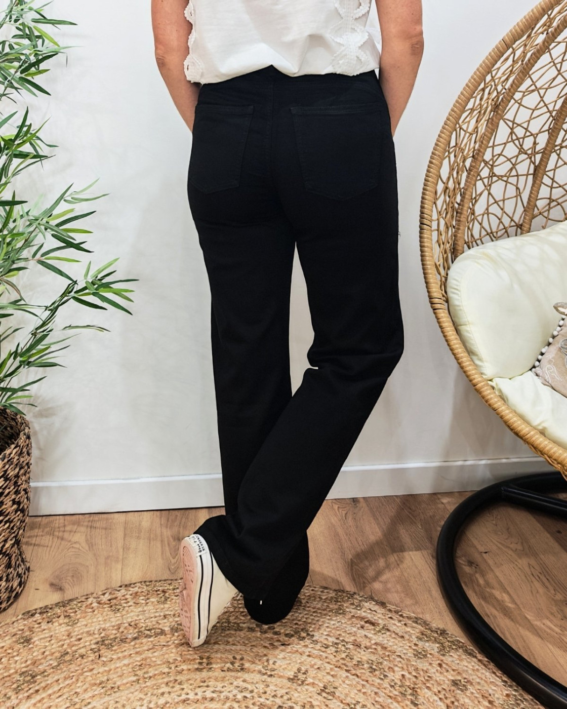 Jean femme noir Wide leg coupe confort Power stretch