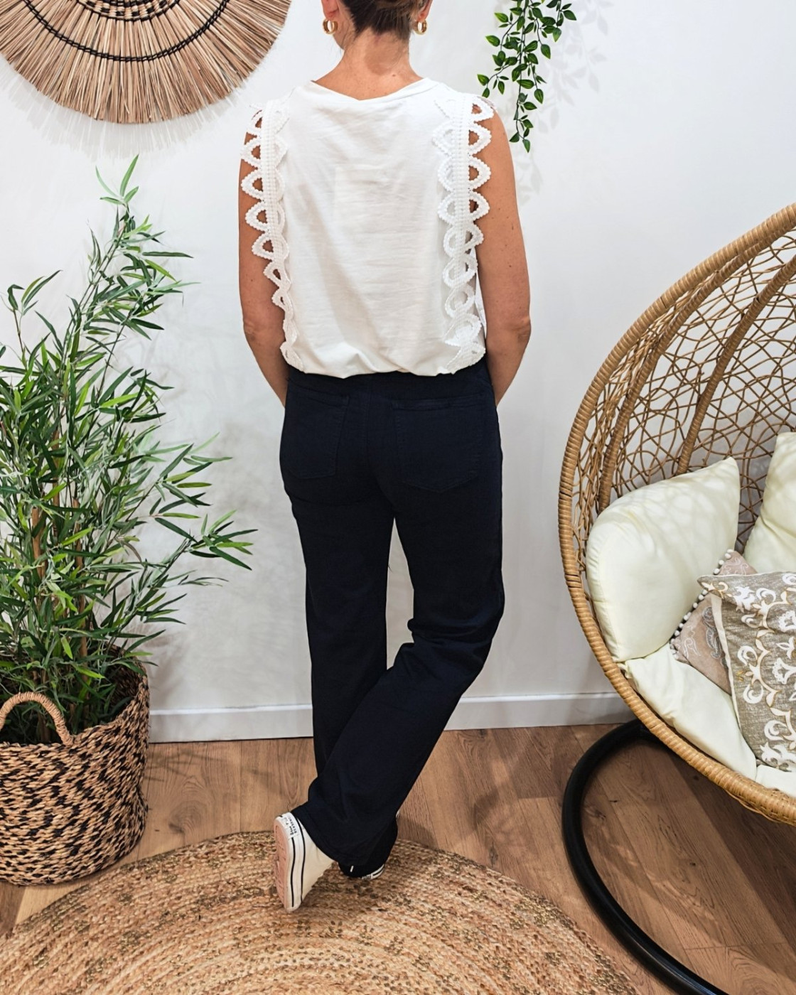 Jean femme bleu marine Wide leg coupe confort Power stretch