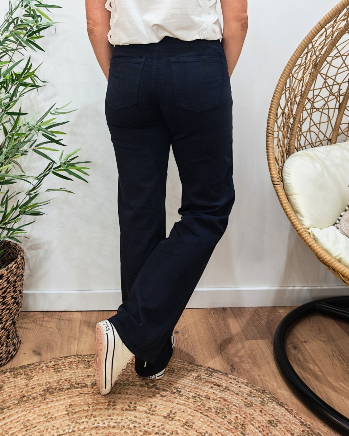 Jean femme bleu marine Wide leg coupe confort Power stretch