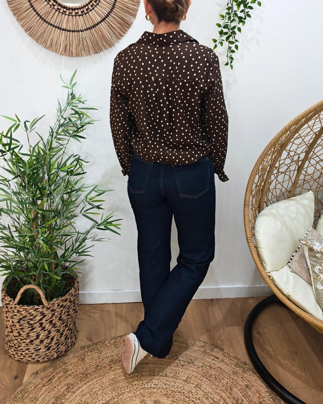 Jean femme Wide leg bleu brut coupe confort bas coupé