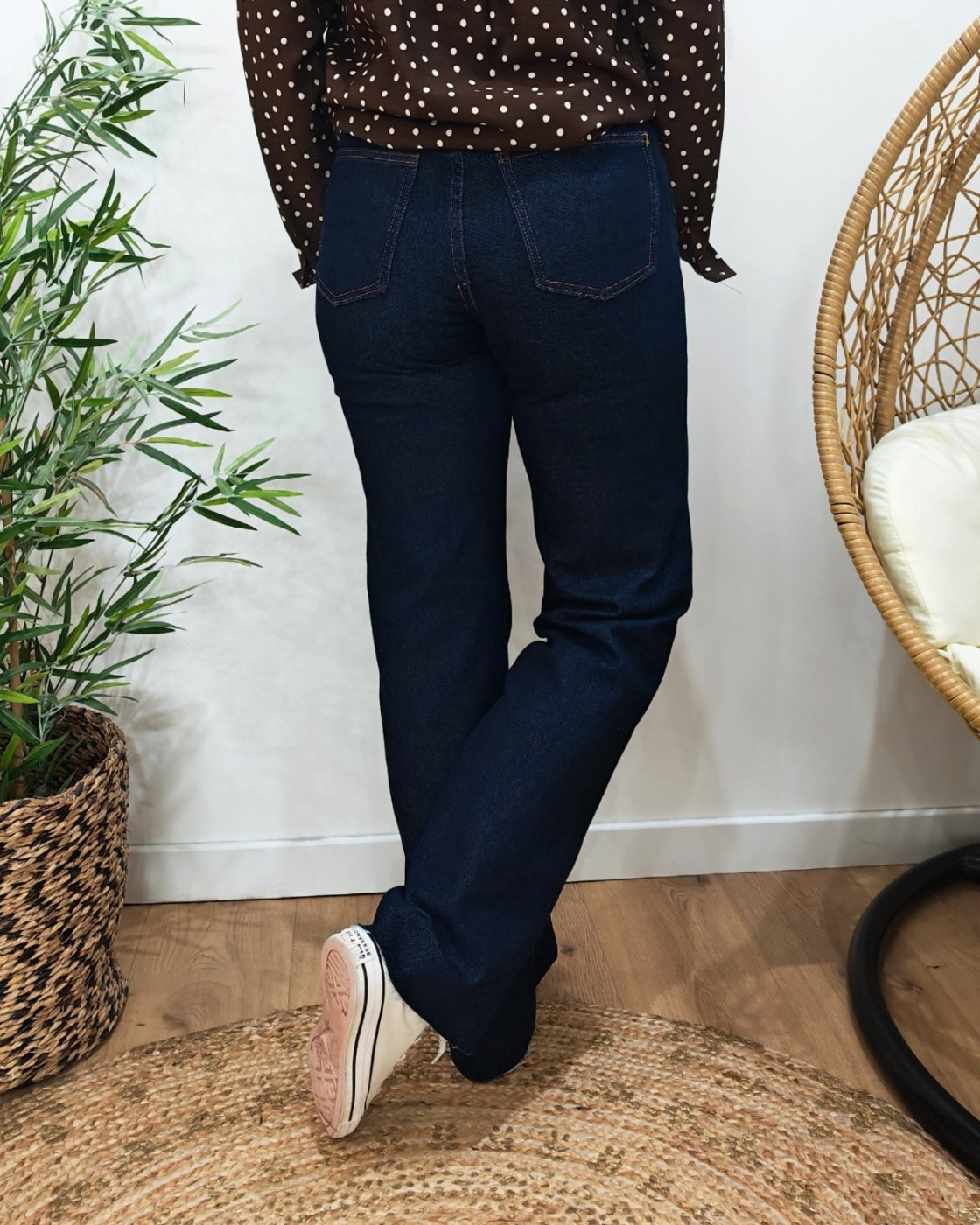 Jean femme Wide leg bleu brut coupe confort bas coupé