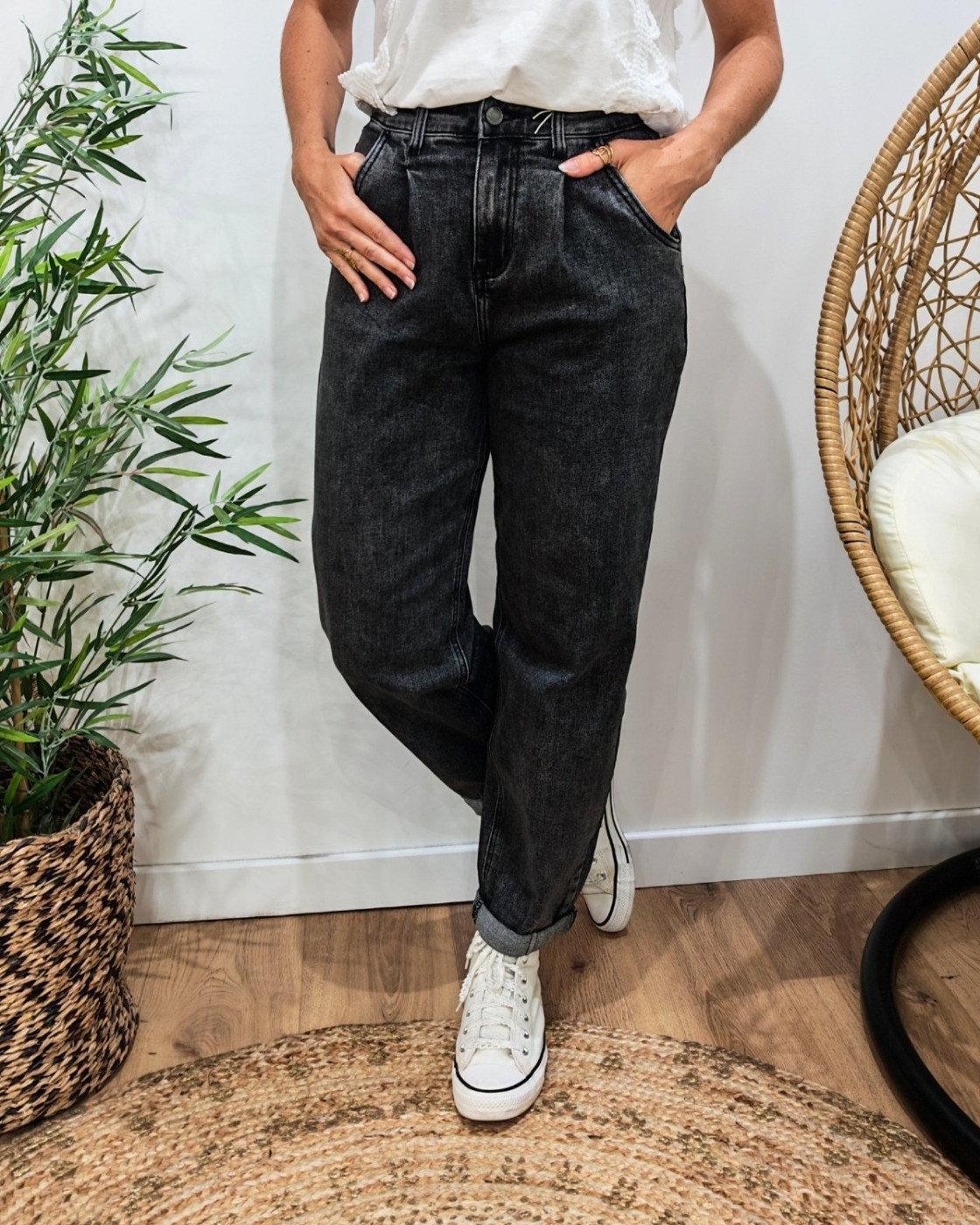 Jean balloon femme gris
