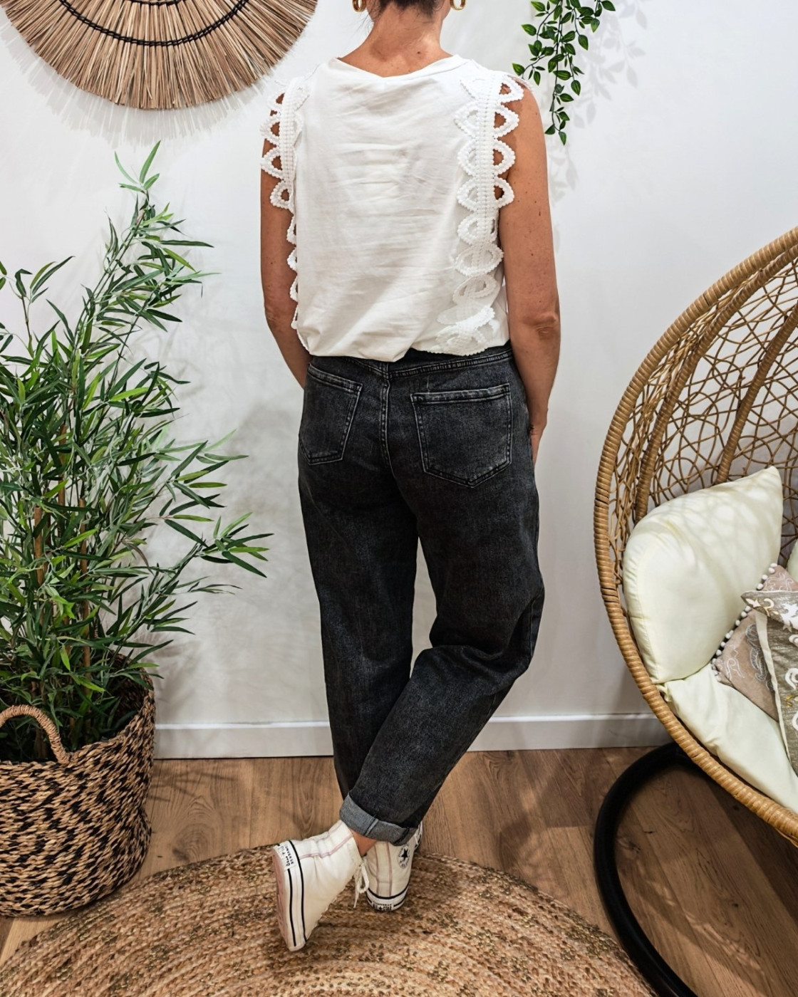 Jean balloon femme gris