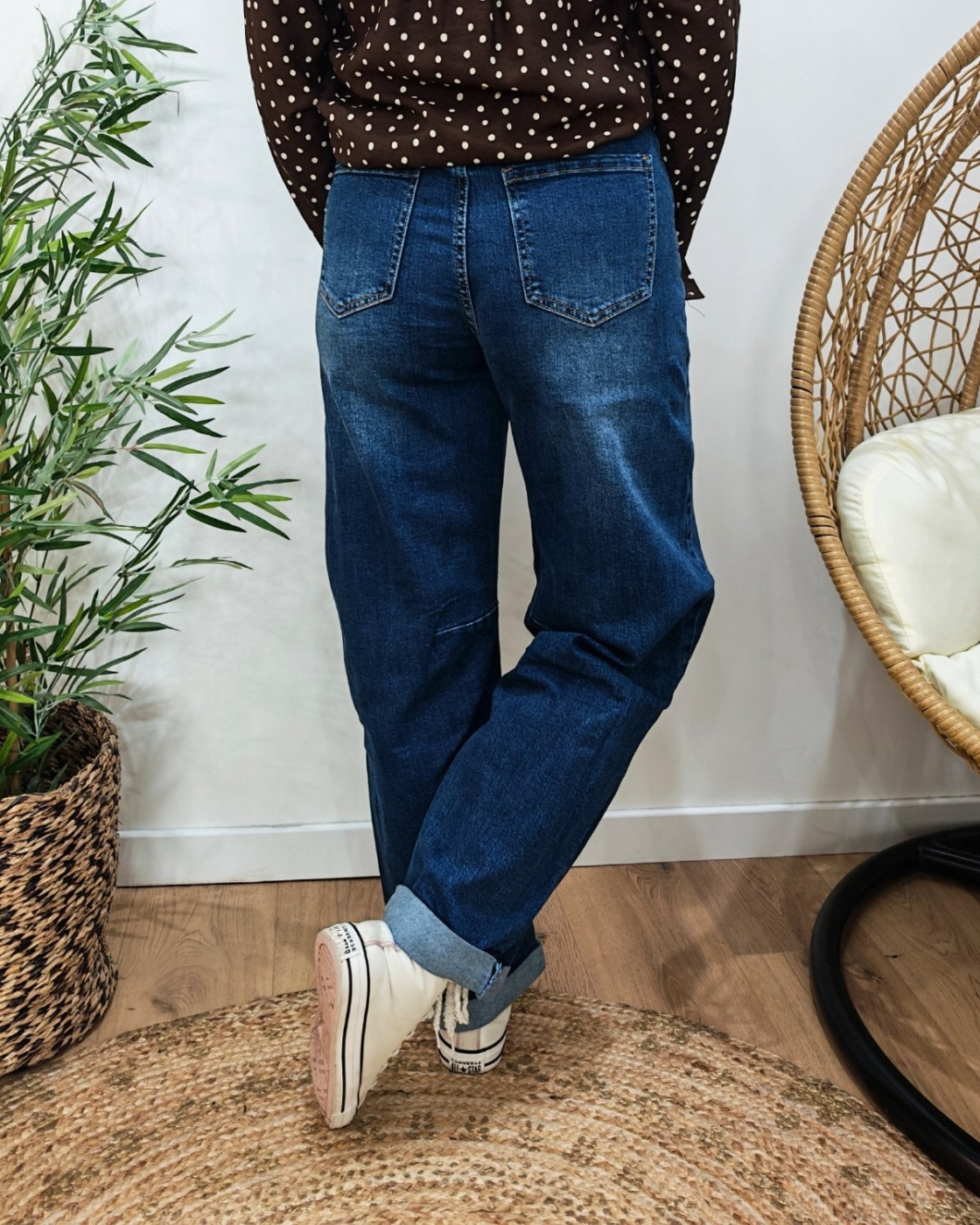 Jean femme barrel balloon bleu foncé