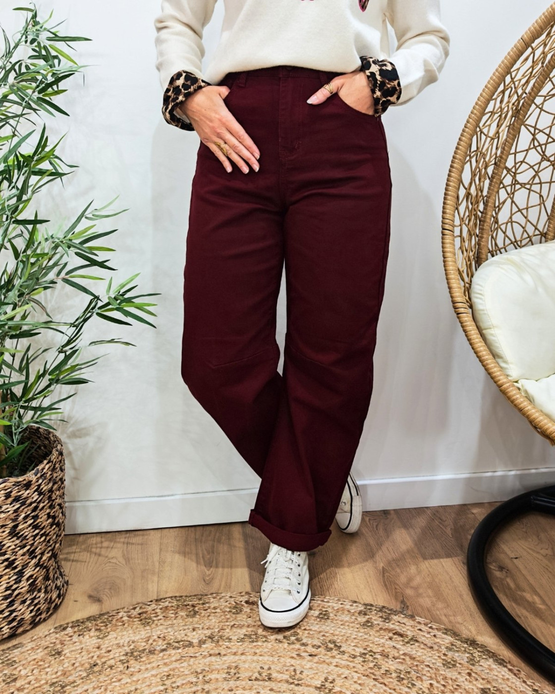 Jean femme barrel balloon bordeaux