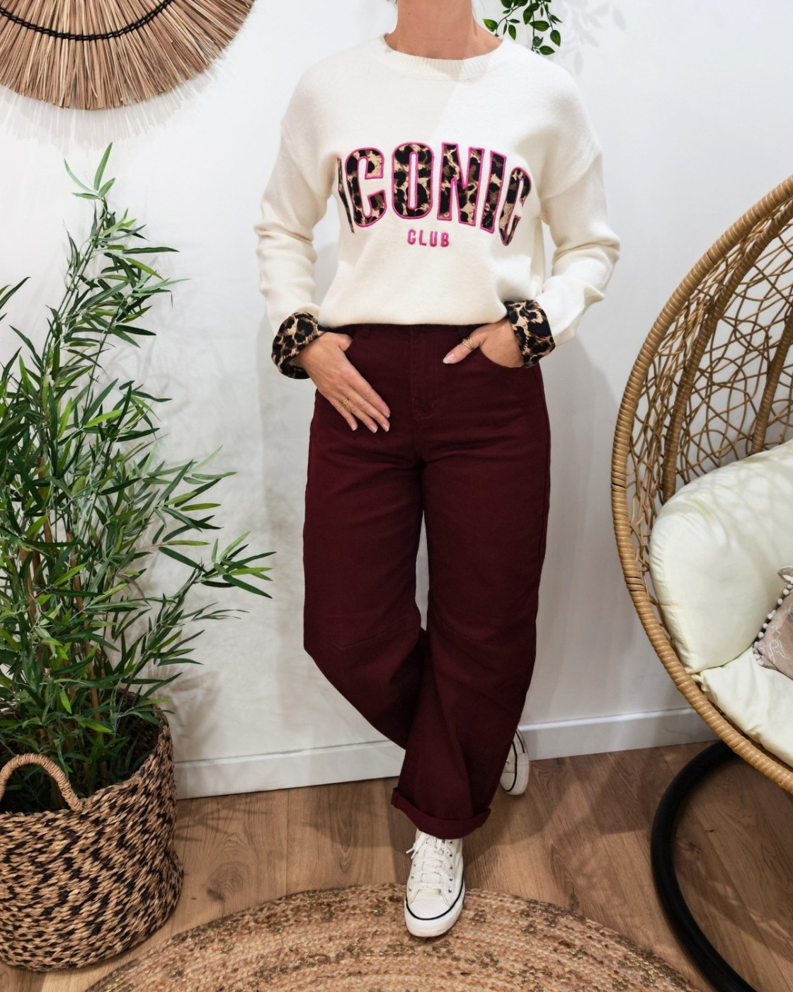 Jean femme barrel balloon bordeaux