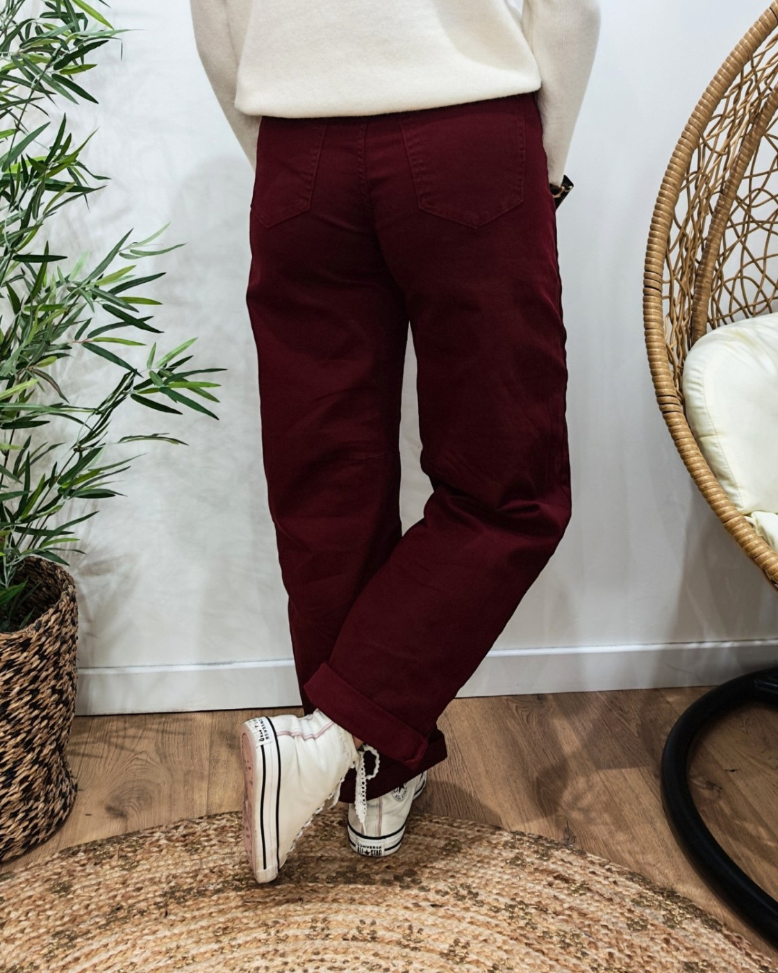 Jean femme barrel balloon bordeaux