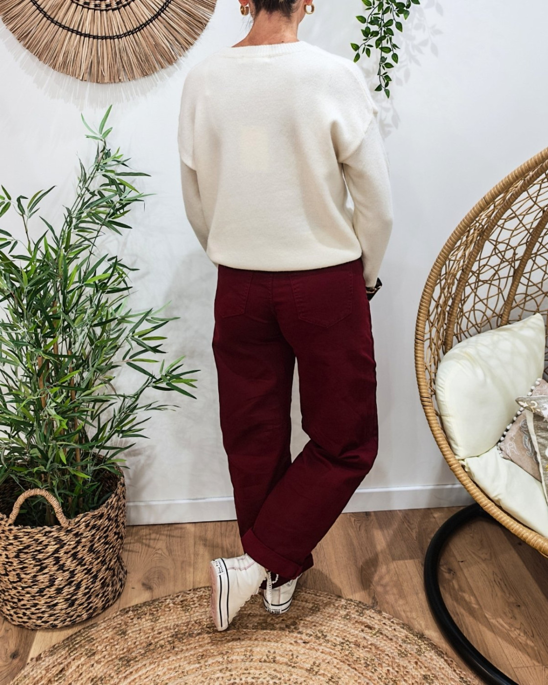 Jean femme barrel balloon bordeaux