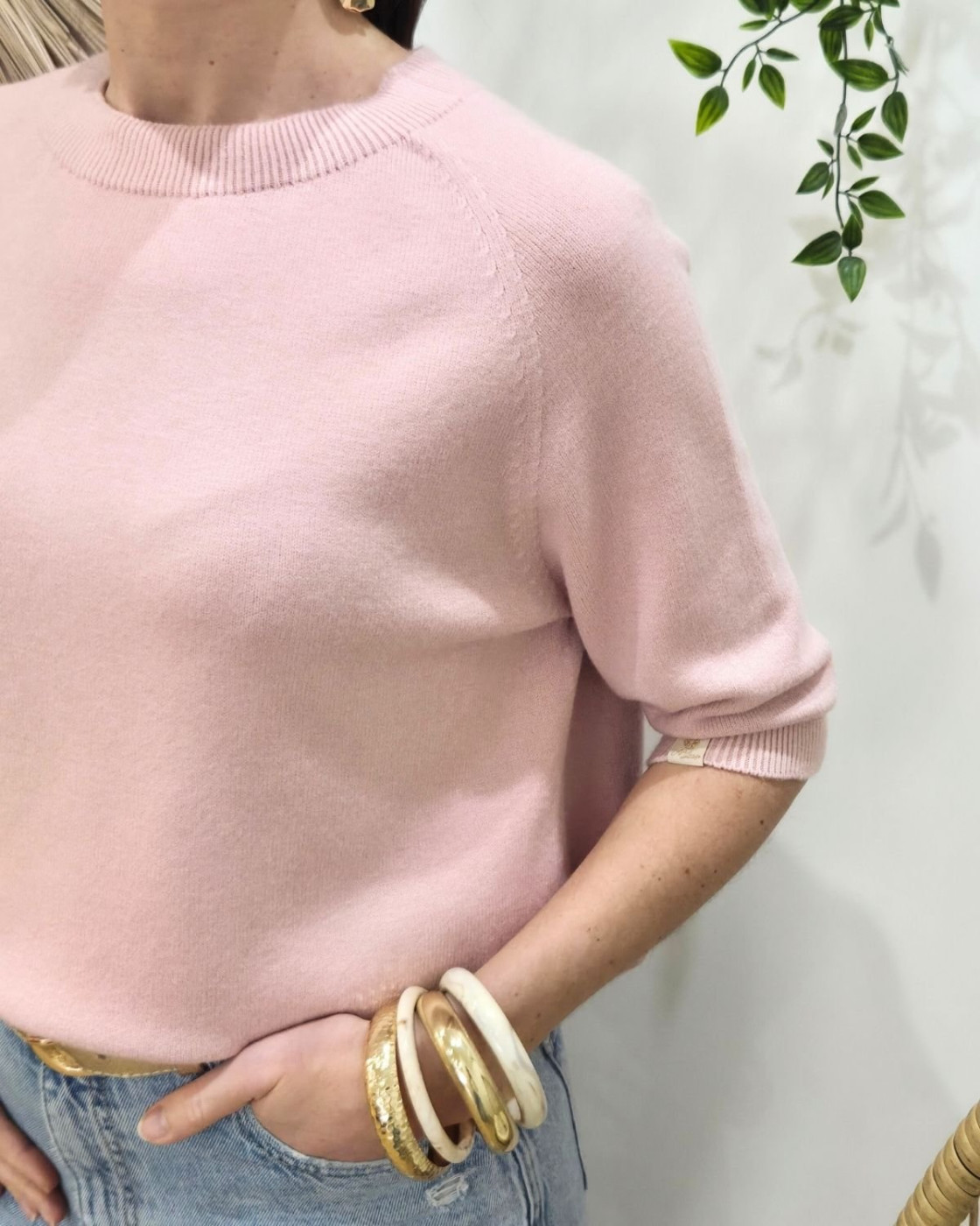 Pull court femme uni col rond Clématite