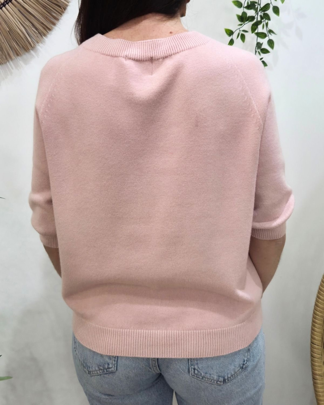 Pull court femme uni col rond Clématite