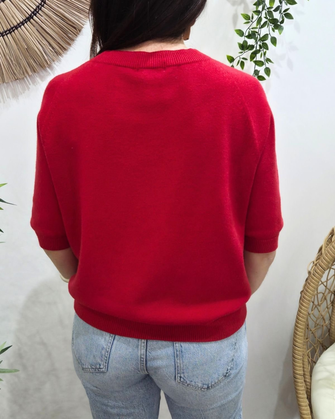 Pull court femme uni col rond Clématite