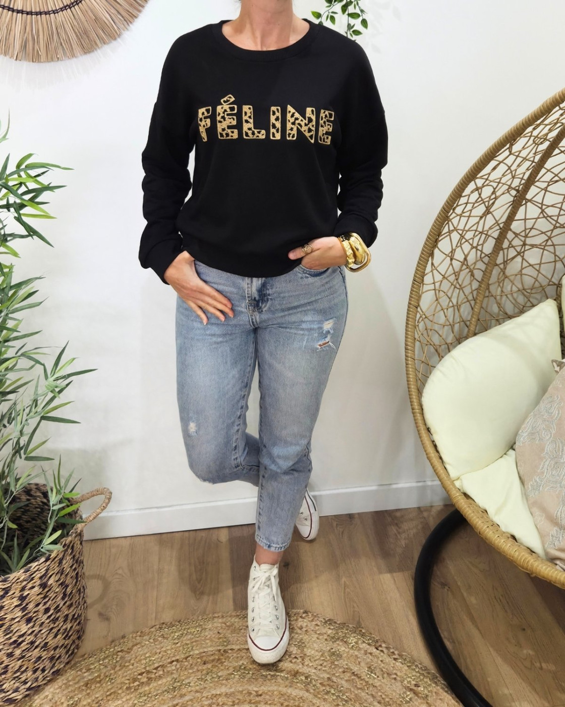 Sweat femme noir Féline