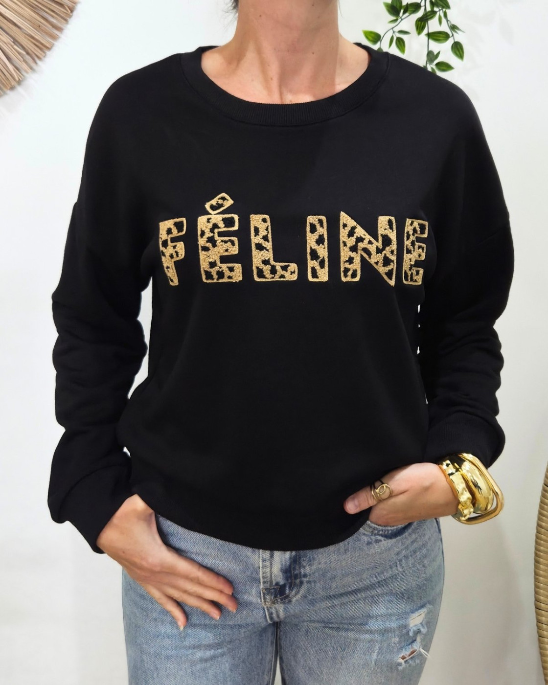 Sweat femme noir Féline