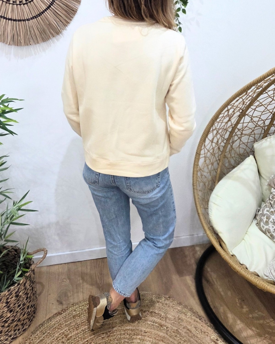 Sweat femme beige broderie Bichette léopard