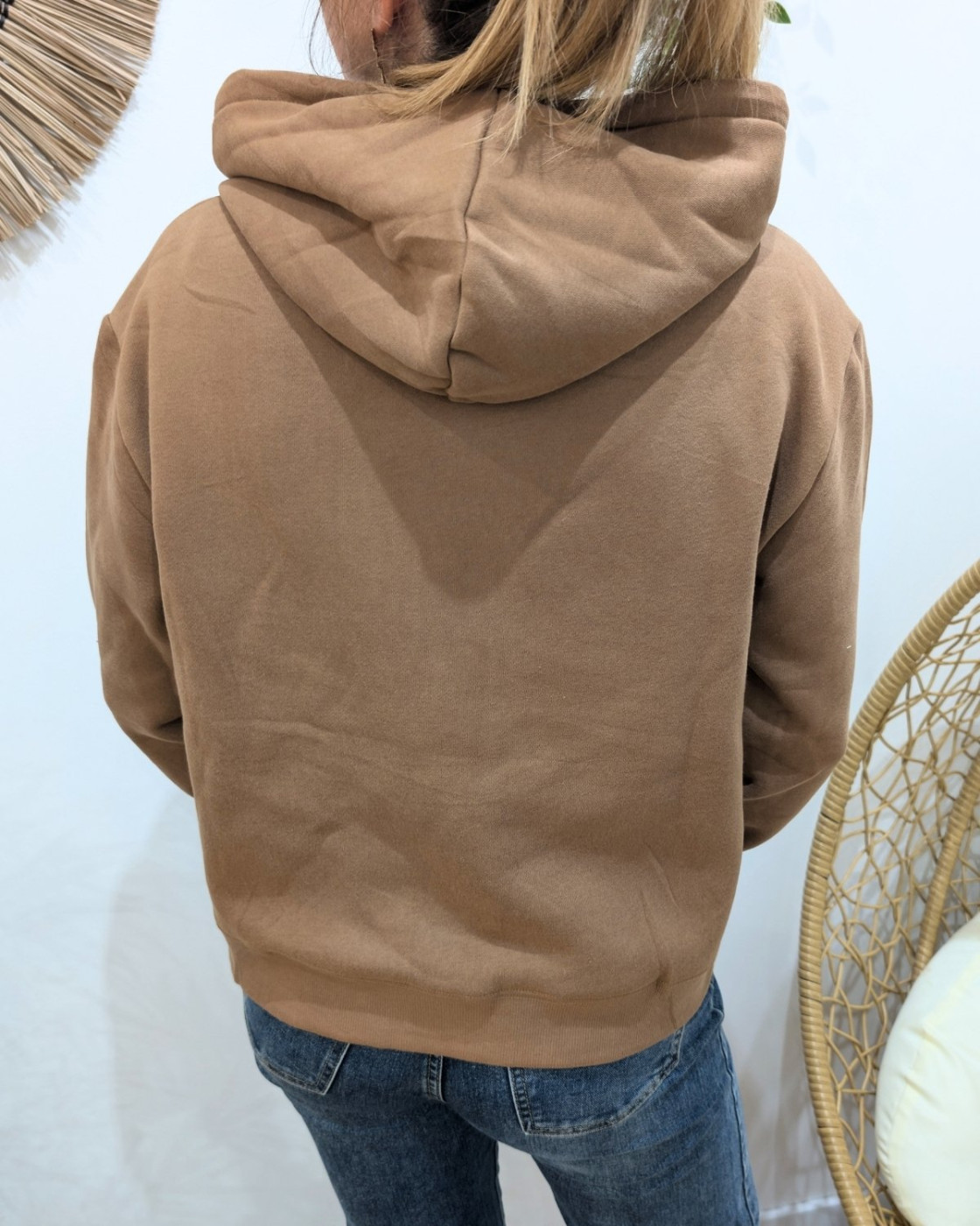 Sweat à capuche femme marron coeur léopard