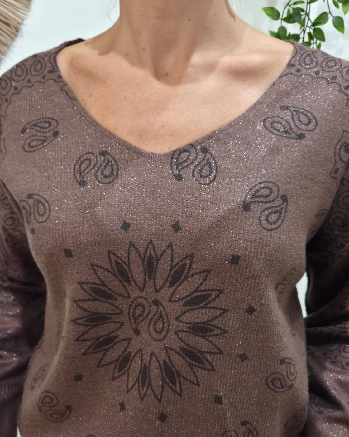 Pull femme col V pailleté Rina